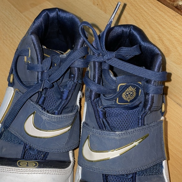 Nike Lebron Zoom Soldier Dunkman Navy Blue White Men Shoes 316643-411 Preowned - Picture 5 of 10
